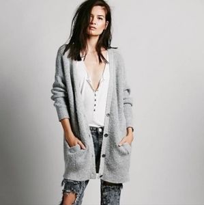 Free People Cloudy Day Metal Button Cardigan Gray Multi Size M